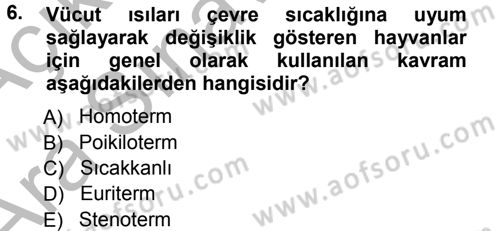 Ekoloji ve Turizm Dersi 2012 - 2013 Yılı (Vize) Ara Sınav Soruları 6. Soru