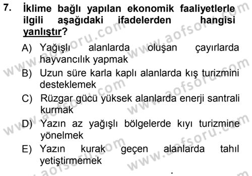 Ekoloji ve Turizm Dersi 2012 - 2013 Yılı (Vize) Ara Sınav Soruları 7. Soru