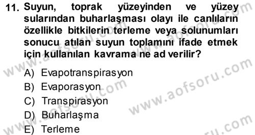 Ekoloji ve Turizm Dersi 2013 - 2014 Yılı (Vize) Ara Sınav Soruları 11. Soru