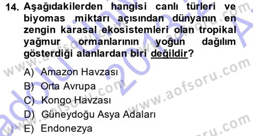 Ekoloji ve Turizm Dersi 2013 - 2014 Yılı (Vize) Ara Sınav Soruları 14. Soru