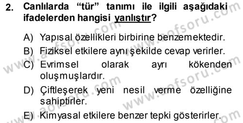 Ekoloji ve Turizm Dersi 2013 - 2014 Yılı (Vize) Ara Sınav Soruları 2. Soru
