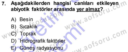 Ekoloji ve Turizm Dersi 2013 - 2014 Yılı (Vize) Ara Sınav Soruları 7. Soru