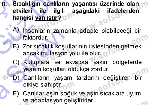 Ekoloji ve Turizm Dersi 2013 - 2014 Yılı (Vize) Ara Sınav Soruları 8. Soru