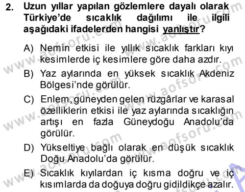 Ekoloji ve Turizm Dersi 2013 - 2014 Yılı (Final) Dönem Sonu Sınav Soruları 2. Soru