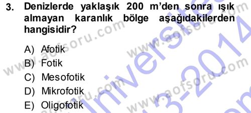 Ekoloji ve Turizm Dersi 2013 - 2014 Yılı (Final) Dönem Sonu Sınav Soruları 3. Soru