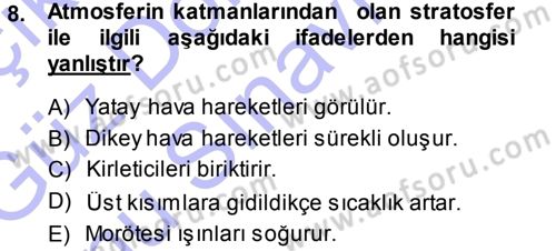 Ekoloji ve Turizm Dersi 2013 - 2014 Yılı (Final) Dönem Sonu Sınav Soruları 8. Soru