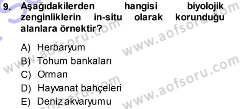 Ekoloji ve Turizm Dersi 2013 - 2014 Yılı (Final) Dönem Sonu Sınav Soruları 9. Soru