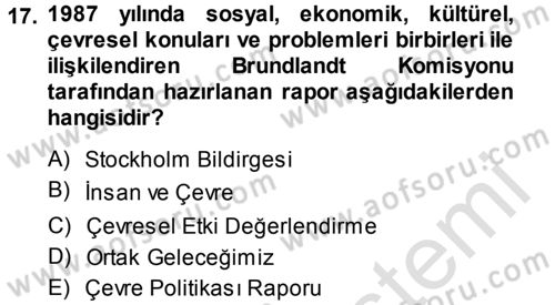 Ekoloji ve Turizm Dersi 2013 - 2014 Yılı Tek Ders Sınav Soruları 17. Soru