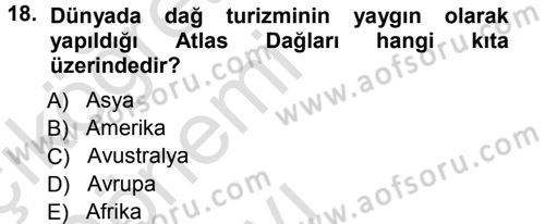 Ekoloji ve Turizm Dersi 2013 - 2014 Yılı Tek Ders Sınav Soruları 18. Soru