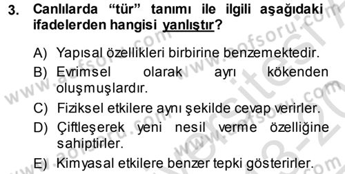 Ekoloji ve Turizm Dersi 2013 - 2014 Yılı Tek Ders Sınav Soruları 3. Soru