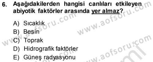 Ekoloji ve Turizm Dersi 2013 - 2014 Yılı Tek Ders Sınav Soruları 6. Soru