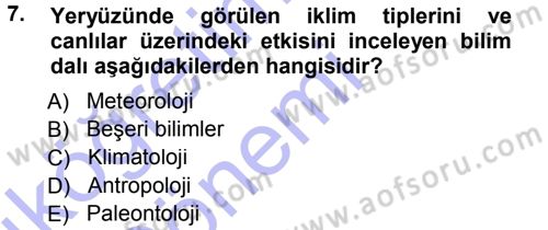 Ekoloji ve Turizm Dersi 2014 - 2015 Yılı (Vize) Ara Sınav Soruları 7. Soru
