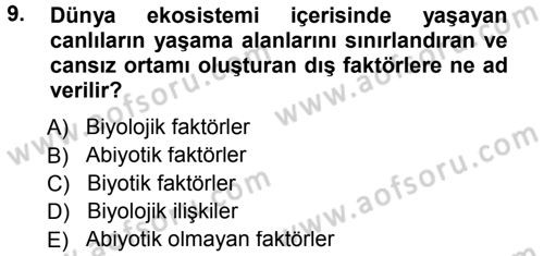 Ekoloji ve Turizm Dersi 2014 - 2015 Yılı (Vize) Ara Sınav Soruları 9. Soru