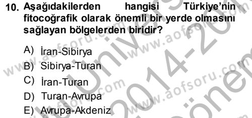 Ekoloji ve Turizm Dersi 2014 - 2015 Yılı (Final) Dönem Sonu Sınav Soruları 10. Soru