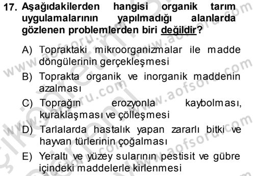 Ekoloji ve Turizm Dersi 2014 - 2015 Yılı Tek Ders Sınav Soruları 17. Soru