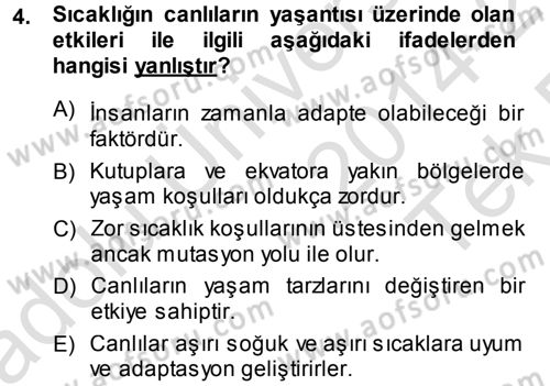 Ekoloji ve Turizm Dersi 2014 - 2015 Yılı Tek Ders Sınav Soruları 4. Soru