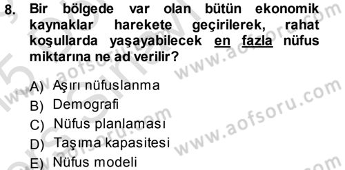 Ekoloji ve Turizm Dersi 2014 - 2015 Yılı Tek Ders Sınav Soruları 8. Soru