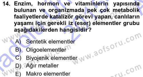 Ekoloji ve Turizm Dersi 2015 - 2016 Yılı (Vize) Ara Sınav Soruları 14. Soru