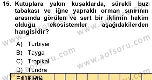 Ekoloji ve Turizm Dersi 2015 - 2016 Yılı (Vize) Ara Sınav Soruları 15. Soru