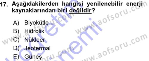 Ekoloji ve Turizm Dersi 2015 - 2016 Yılı (Vize) Ara Sınav Soruları 17. Soru