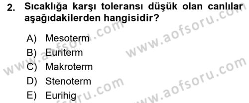 Ekoloji ve Turizm Dersi 2015 - 2016 Yılı (Vize) Ara Sınav Soruları 2. Soru