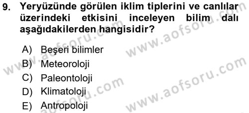Ekoloji ve Turizm Dersi 2015 - 2016 Yılı (Vize) Ara Sınav Soruları 9. Soru