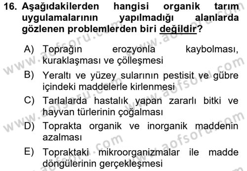 Ekoloji ve Turizm Dersi 2015 - 2016 Yılı (Final) Dönem Sonu Sınav Soruları 16. Soru