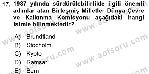 Ekoloji ve Turizm Dersi 2015 - 2016 Yılı (Final) Dönem Sonu Sınav Soruları 17. Soru