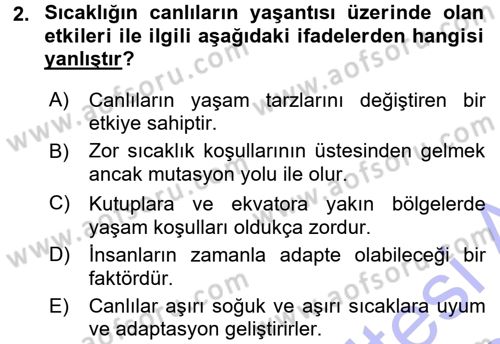 Ekoloji ve Turizm Dersi 2015 - 2016 Yılı (Final) Dönem Sonu Sınav Soruları 2. Soru