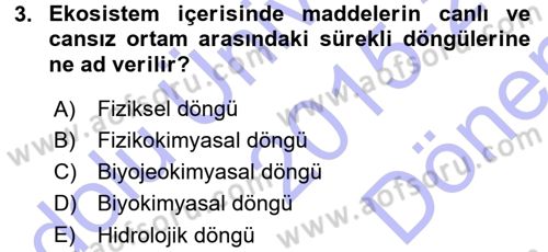 Ekoloji ve Turizm Dersi 2015 - 2016 Yılı (Final) Dönem Sonu Sınav Soruları 3. Soru