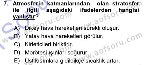 Ekoloji ve Turizm Dersi 2015 - 2016 Yılı (Final) Dönem Sonu Sınav Soruları 7. Soru