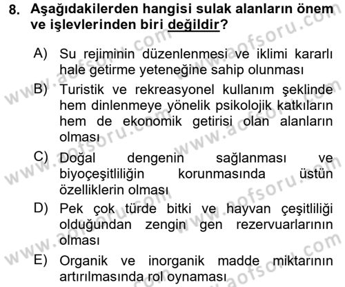 Ekoloji ve Turizm Dersi 2015 - 2016 Yılı (Final) Dönem Sonu Sınav Soruları 8. Soru