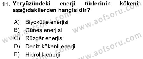 Ekoloji ve Turizm Dersi 2015 - 2016 Yılı Tek Ders Sınav Soruları 11. Soru