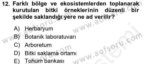 Ekoloji ve Turizm Dersi 2015 - 2016 Yılı Tek Ders Sınav Soruları 12. Soru
