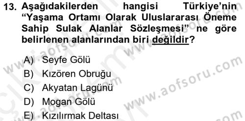 Ekoloji ve Turizm Dersi 2015 - 2016 Yılı Tek Ders Sınav Soruları 13. Soru