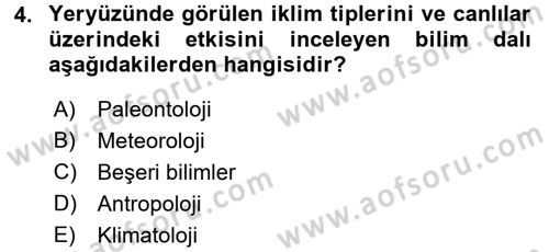 Ekoloji ve Turizm Dersi 2015 - 2016 Yılı Tek Ders Sınav Soruları 4. Soru