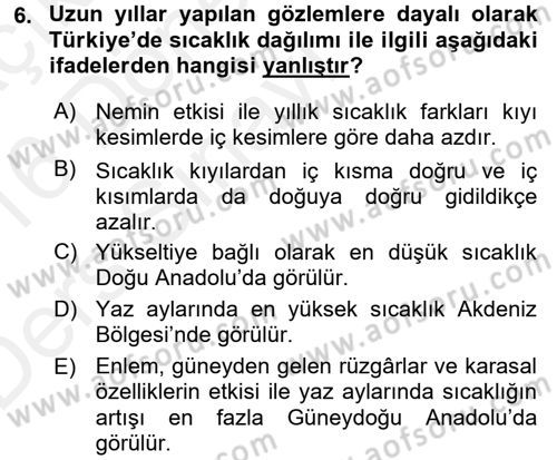 Ekoloji ve Turizm Dersi 2015 - 2016 Yılı Tek Ders Sınav Soruları 6. Soru