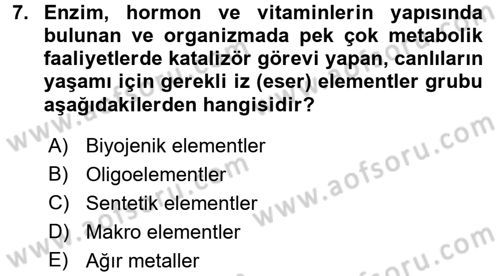 Ekoloji ve Turizm Dersi 2015 - 2016 Yılı Tek Ders Sınav Soruları 7. Soru