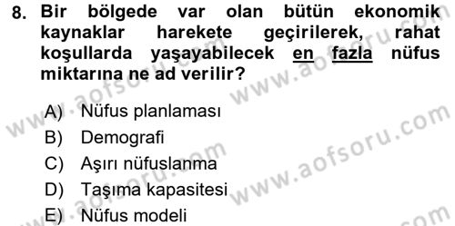 Ekoloji ve Turizm Dersi 2015 - 2016 Yılı Tek Ders Sınav Soruları 8. Soru