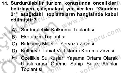 Ekoloji ve Turizm Dersi 2016 - 2017 Yılı 3 Ders Sınav Soruları 14. Soru