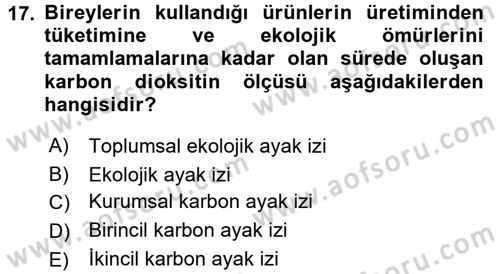 Ekoloji ve Turizm Dersi 2016 - 2017 Yılı 3 Ders Sınav Soruları 17. Soru