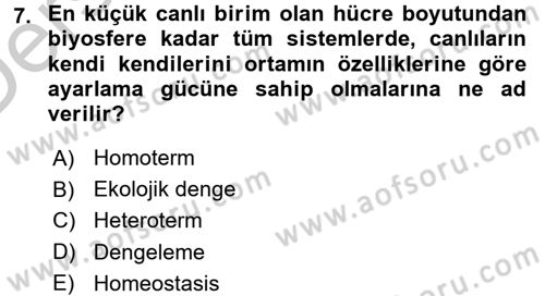 Ekoloji ve Turizm Dersi 2016 - 2017 Yılı 3 Ders Sınav Soruları 7. Soru