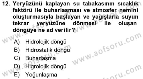 Ekoloji ve Turizm Dersi 2016 - 2017 Yılı (Vize) Ara Sınav Soruları 12. Soru