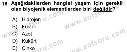 Ekoloji ve Turizm Dersi 2016 - 2017 Yılı (Vize) Ara Sınav Soruları 16. Soru