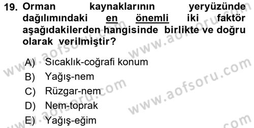 Ekoloji ve Turizm Dersi 2016 - 2017 Yılı (Vize) Ara Sınav Soruları 19. Soru