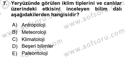 Ekoloji ve Turizm Dersi 2016 - 2017 Yılı (Vize) Ara Sınav Soruları 7. Soru