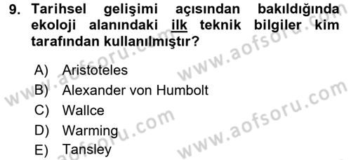 Ekoloji ve Turizm Dersi 2016 - 2017 Yılı (Vize) Ara Sınav Soruları 9. Soru