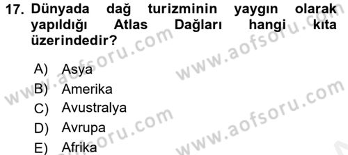 Ekoloji ve Turizm Dersi 2016 - 2017 Yılı (Final) Dönem Sonu Sınav Soruları 17. Soru