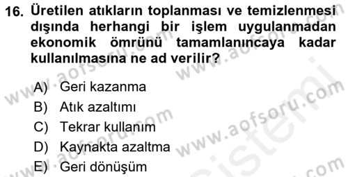 Ekoloji ve Turizm Dersi 2017 - 2018 Yılı 3 Ders Sınav Soruları 16. Soru