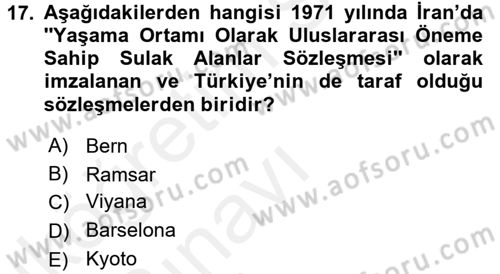 Ekoloji ve Turizm Dersi 2017 - 2018 Yılı 3 Ders Sınav Soruları 17. Soru